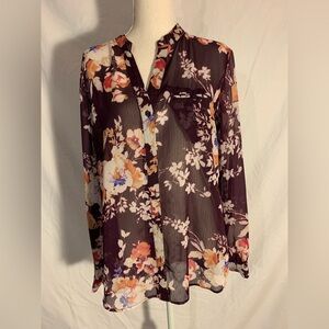 Kut From the Kloth Semi Sheer button down Blouse - Maroon floral